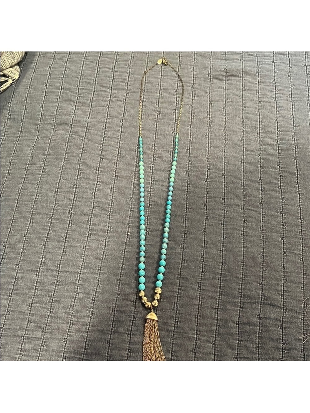 LOFT Turquoise Beaded Tassel Necklace with Gold Accents